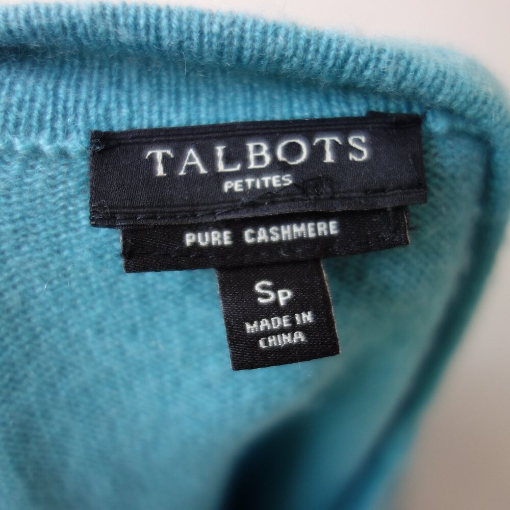 Talbots Aqua Blue Pure Cashmere 100% Crewneck Sweater 3/4 Sleeves (S Petite) EUC - Picture 9 of 10